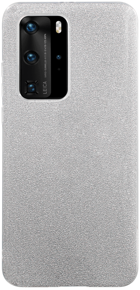 Huawei P40 Pro szilikon tok kivehető ezüst csillámporos réteg átlátszó