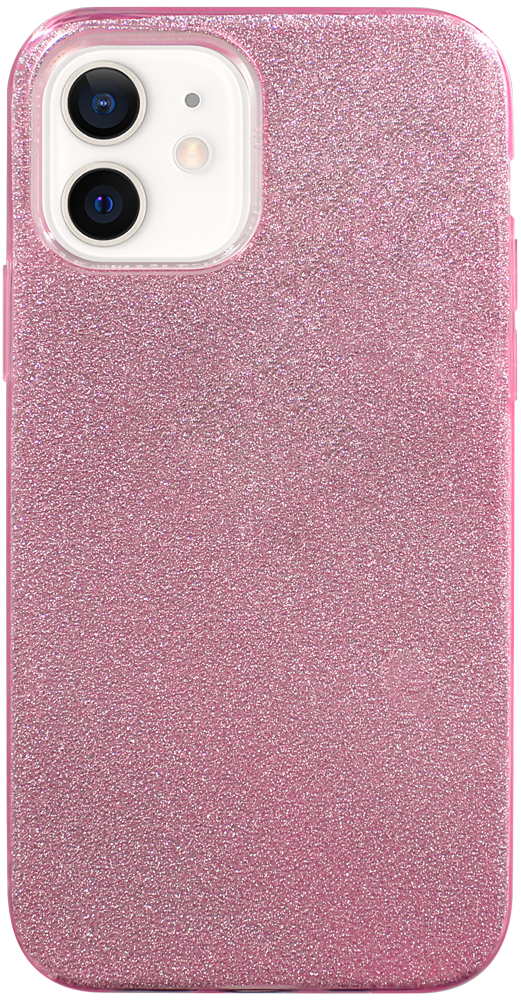Apple iPhone 12 szilikon tok kivehető ezüst csillámporos réteg halvány rózsaszín