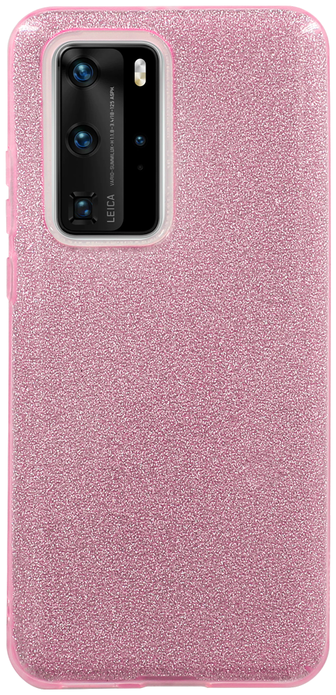 Huawei P40 Pro szilikon tok kivehető ezüst csillámporos réteg halvány rózsaszín