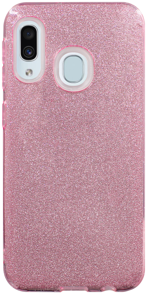 Samsung Galaxy A20e (SM-A202F) szilikon tok kivehető ezüst csillámporos réteg halvány rózsaszín