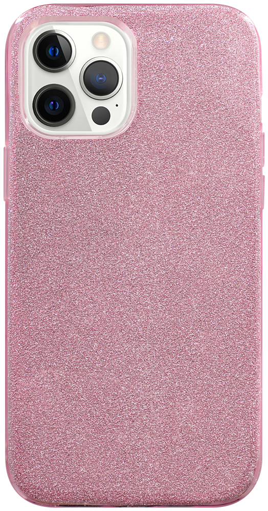 Apple iPhone 12 Pro Max szilikon tok kivehető ezüst csillámporos réteg halvány rózsaszín