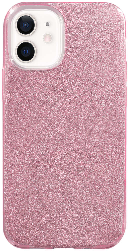 Apple iPhone 12 Mini szilikon tok kivehető ezüst csillámporos réteg halvány rózsaszín