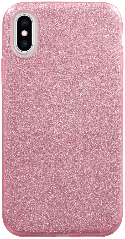 Apple iPhone X szilikon tok kivehető ezüst csillámporos réteg halvány rózsaszín
