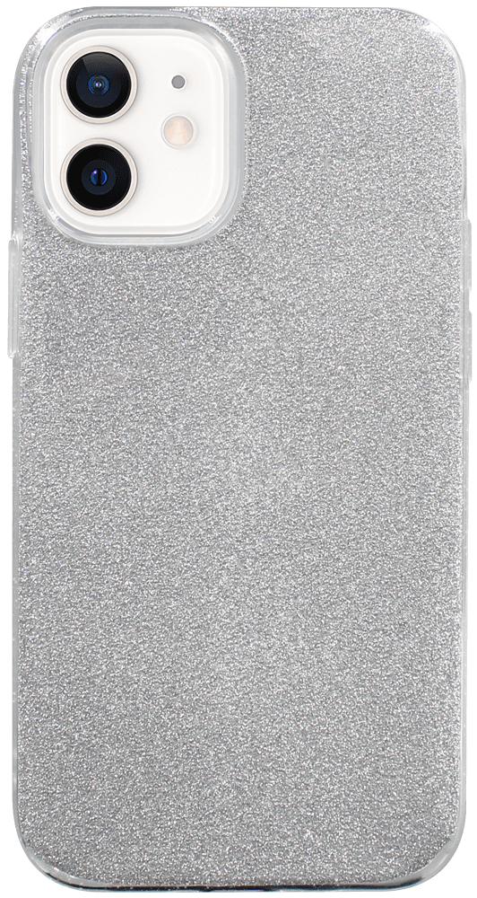 Apple iPhone 12 Mini szilikon tok kivehető ezüst csillámporos réteg átlátszó