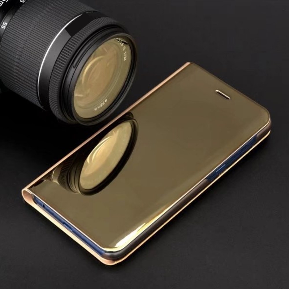Huawei P9 Lite 2017 oldalra nyíló flipes bőrtok Smart Clear View arany