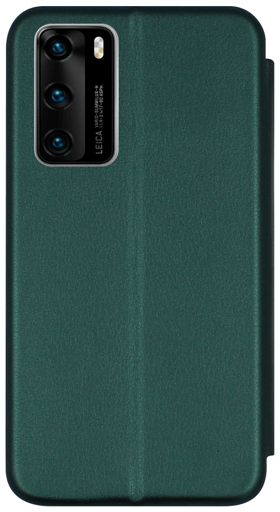 Huawei P40 oldalra nyíló mágneses flipes bőrtok prémium minőség sötétzöld
