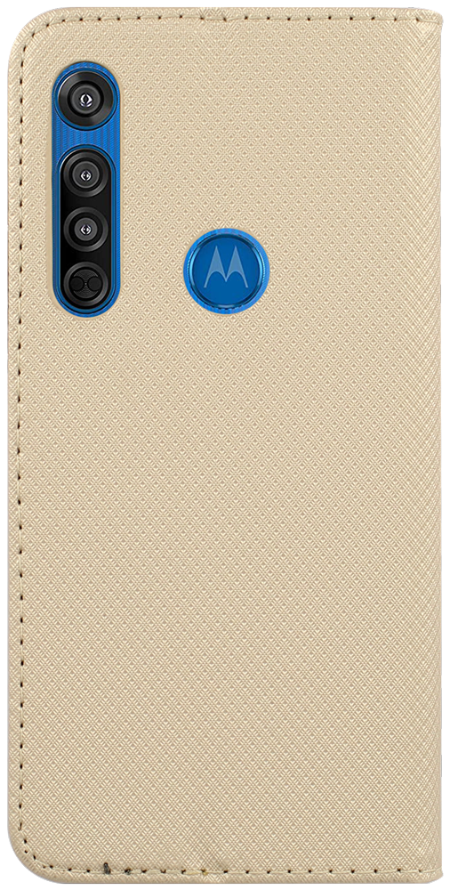 Motorola One Macro oldalra nyíló flipes bőrtok rombusz mintás arany