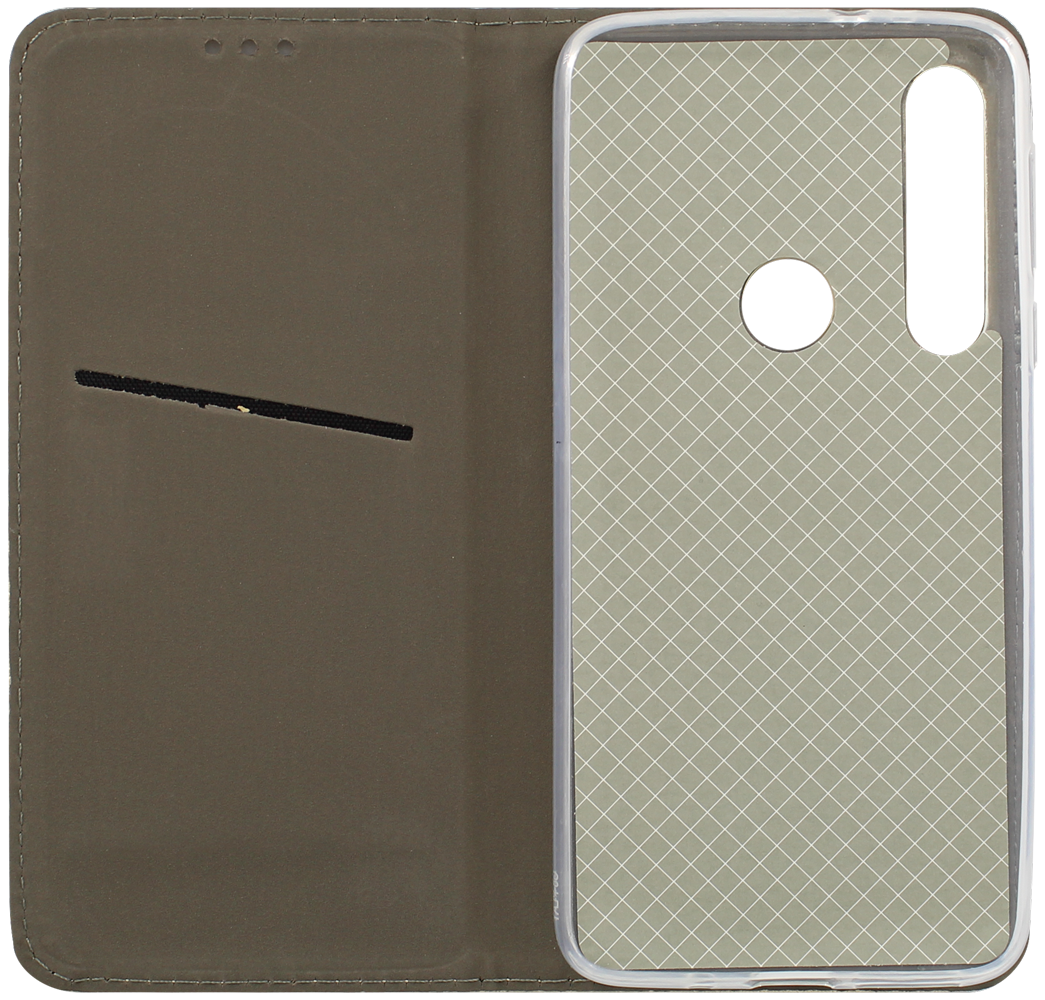 Motorola One Macro oldalra nyíló flipes bőrtok rombusz mintás arany