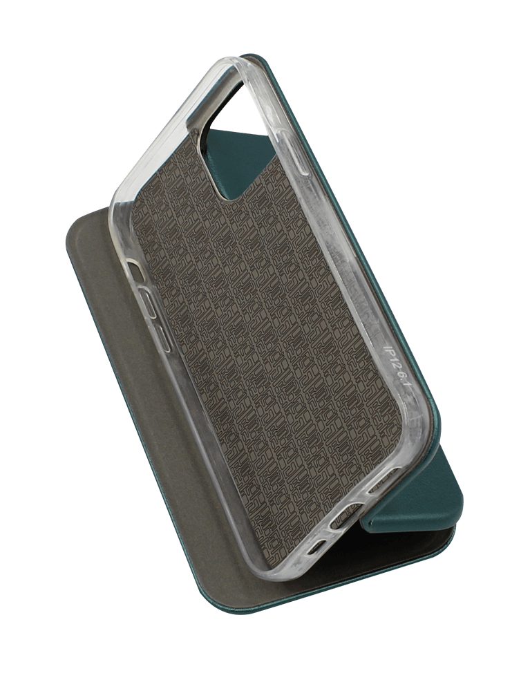 Apple iPhone 12 Pro oldalra nyíló mágneses flipes bőrtok prémium minőség sötétzöld