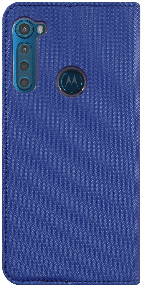 Motorola One Fusion Plus oldalra nyíló flipes bőrtok rombusz mintás sötétkék