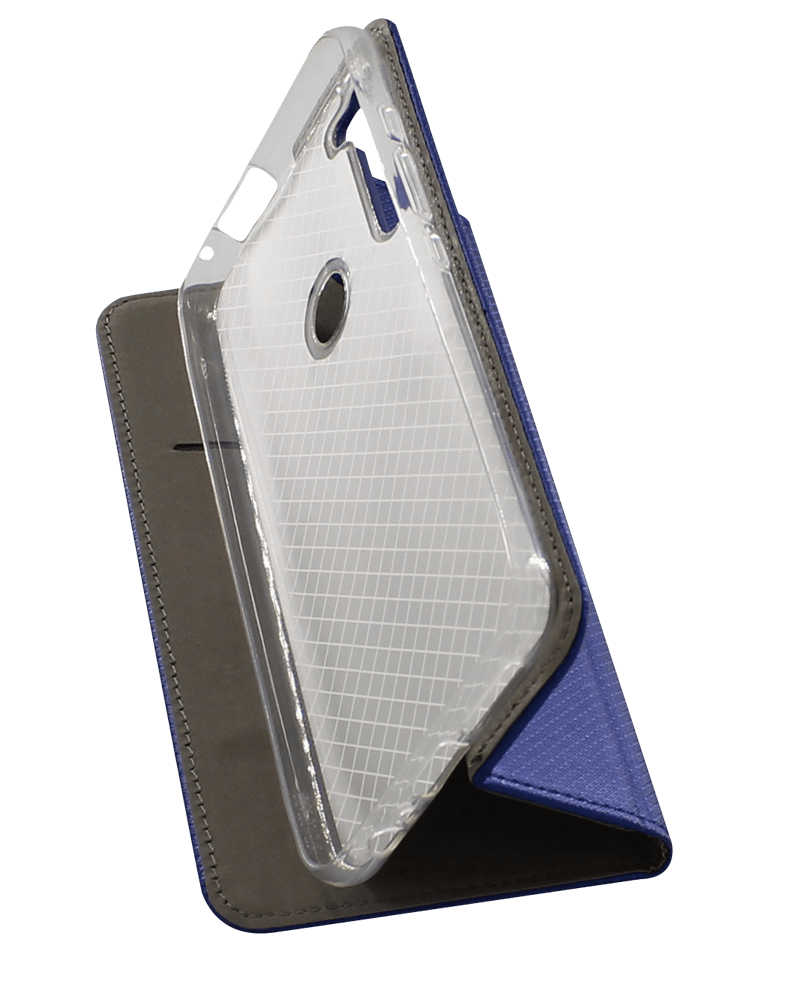 Motorola One Fusion Plus oldalra nyíló flipes bőrtok rombusz mintás sötétkék