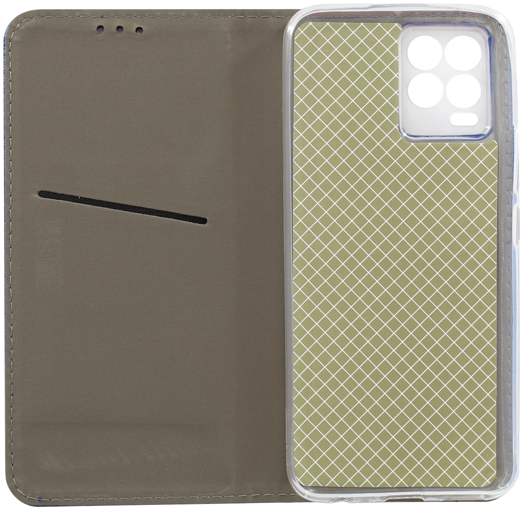 Realme 8 Pro oldalra nyíló flipes bőrtok rombusz mintás sötétkék