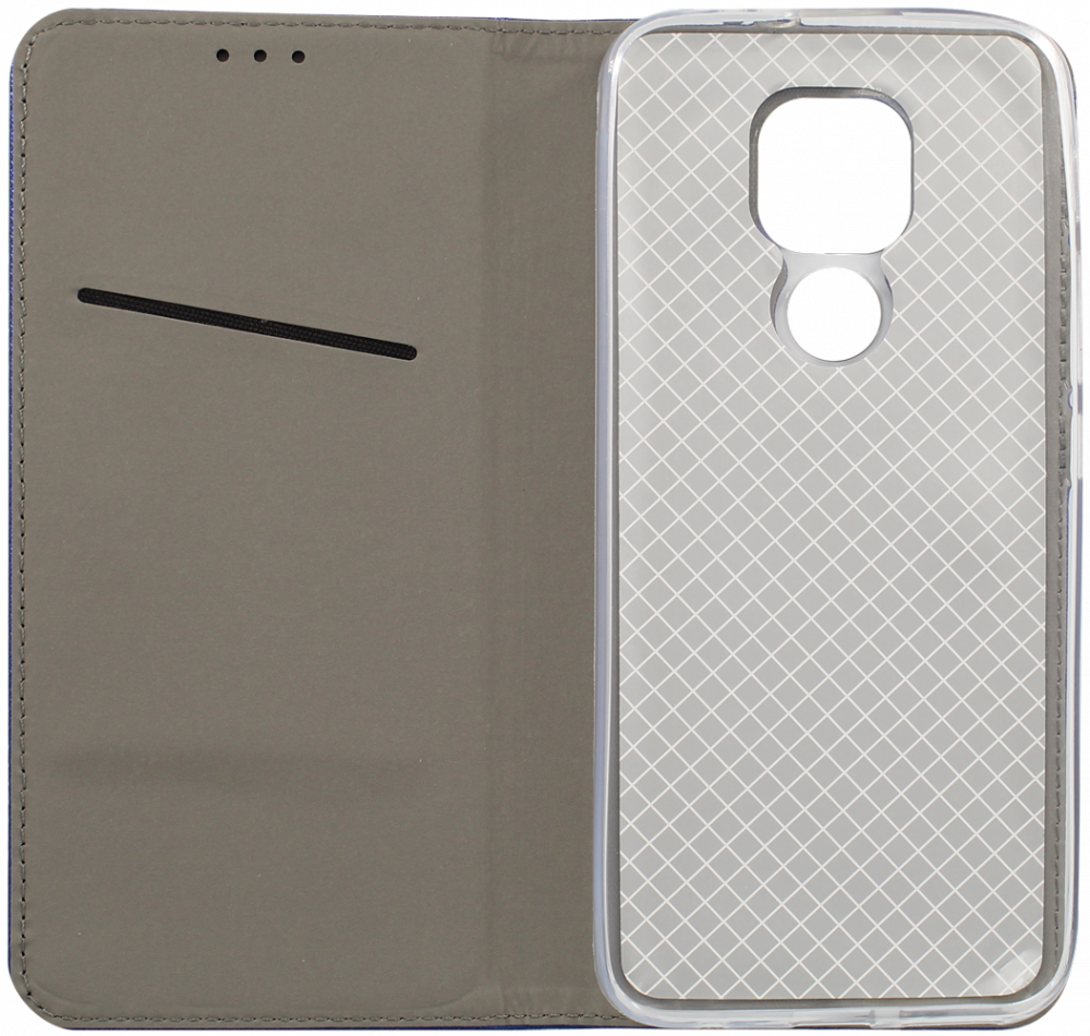 Motorola Moto G9 Play oldalra nyíló flipes bőrtok rombusz mintás sötétkék