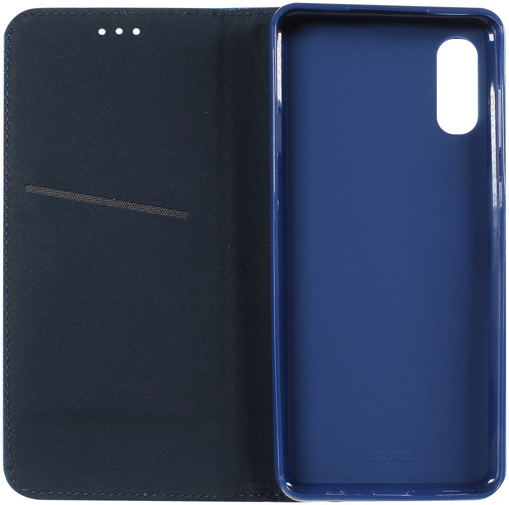Samsung Galaxy A02 (SM-A022F) oldalra nyíló flipes bőrtok rombusz mintás sötétkék