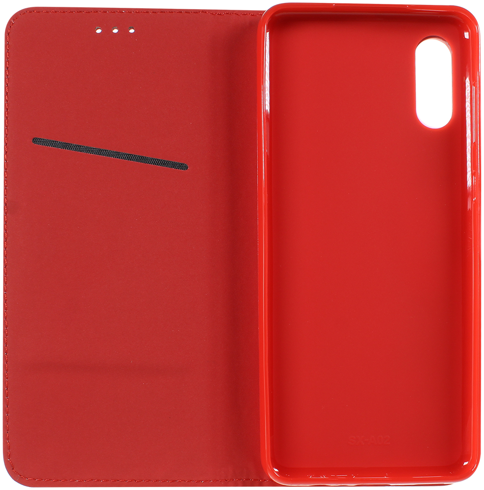 Samsung Galaxy A02 (SM-A022F) oldalra nyíló flipes bőrtok rombusz mintás piros