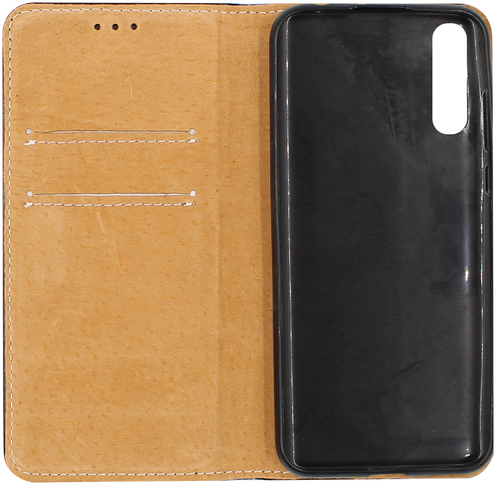 Huawei Y8p (P Smart S) oldalra nyíló flipes bőrtok valódi bőr fekete