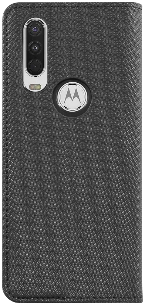 Motorola One Action oldalra nyíló flipes bőrtok rombusz mintás fekete