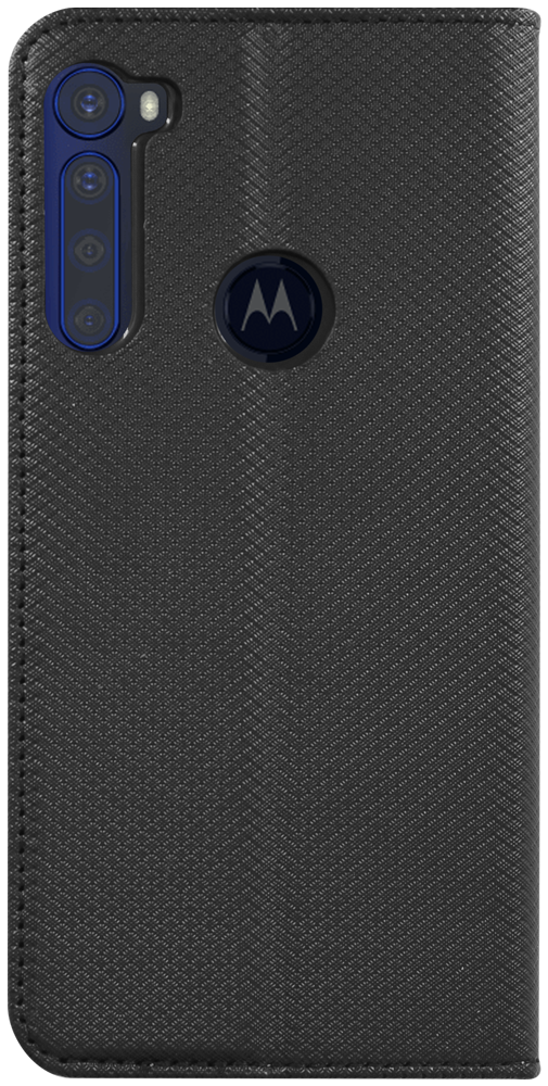 Motorola One Fusion Plus oldalra nyíló flipes bőrtok rombusz mintás fekete