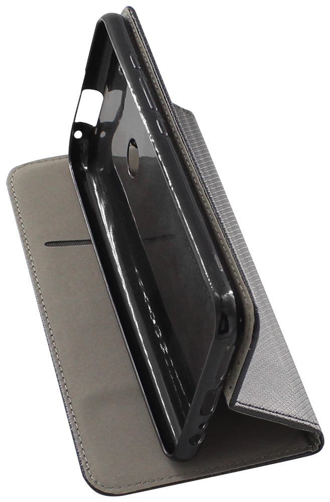 Motorola One Fusion Plus oldalra nyíló flipes bőrtok rombusz mintás fekete