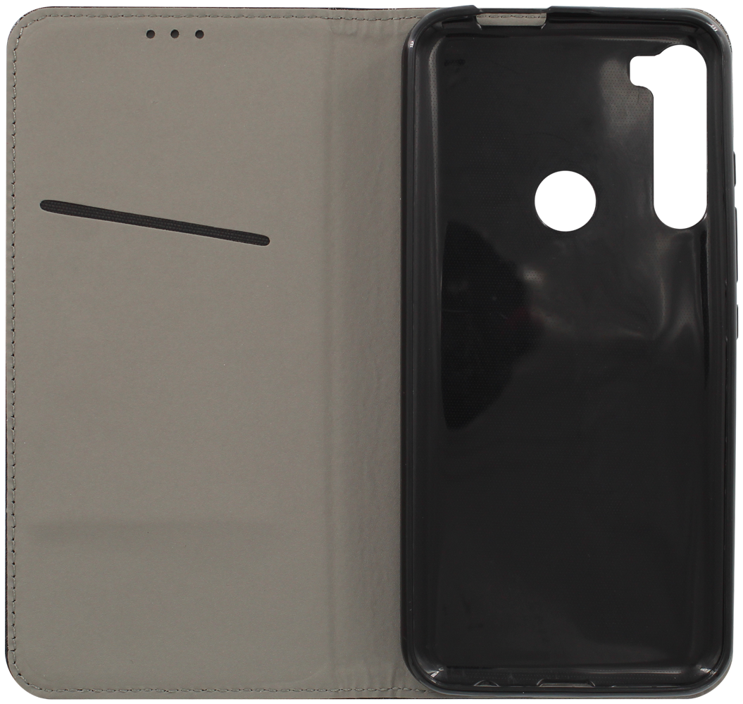 Motorola One Fusion Plus oldalra nyíló flipes bőrtok rombusz mintás fekete