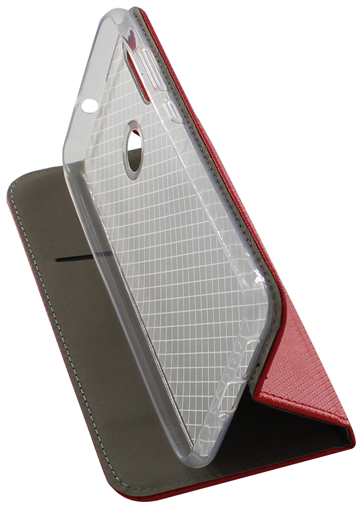 Motorola Moto E6 Plus oldalra nyíló flipes bőrtok rombusz mintás piros
