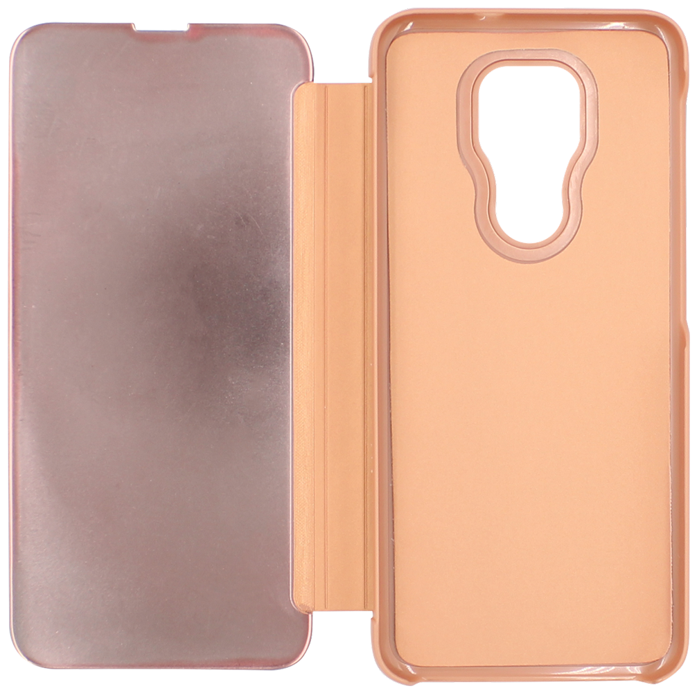 Motorola Moto G9 Play oldalra nyíló flipes bőrtok Smart Clear View rozéarany