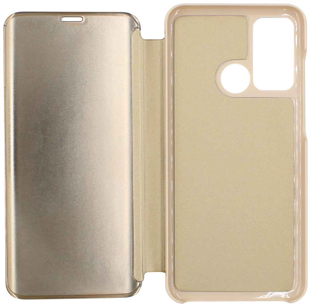 Huawei P Smart 2020 oldalra nyíló flipes bőrtok Smart Clear View arany