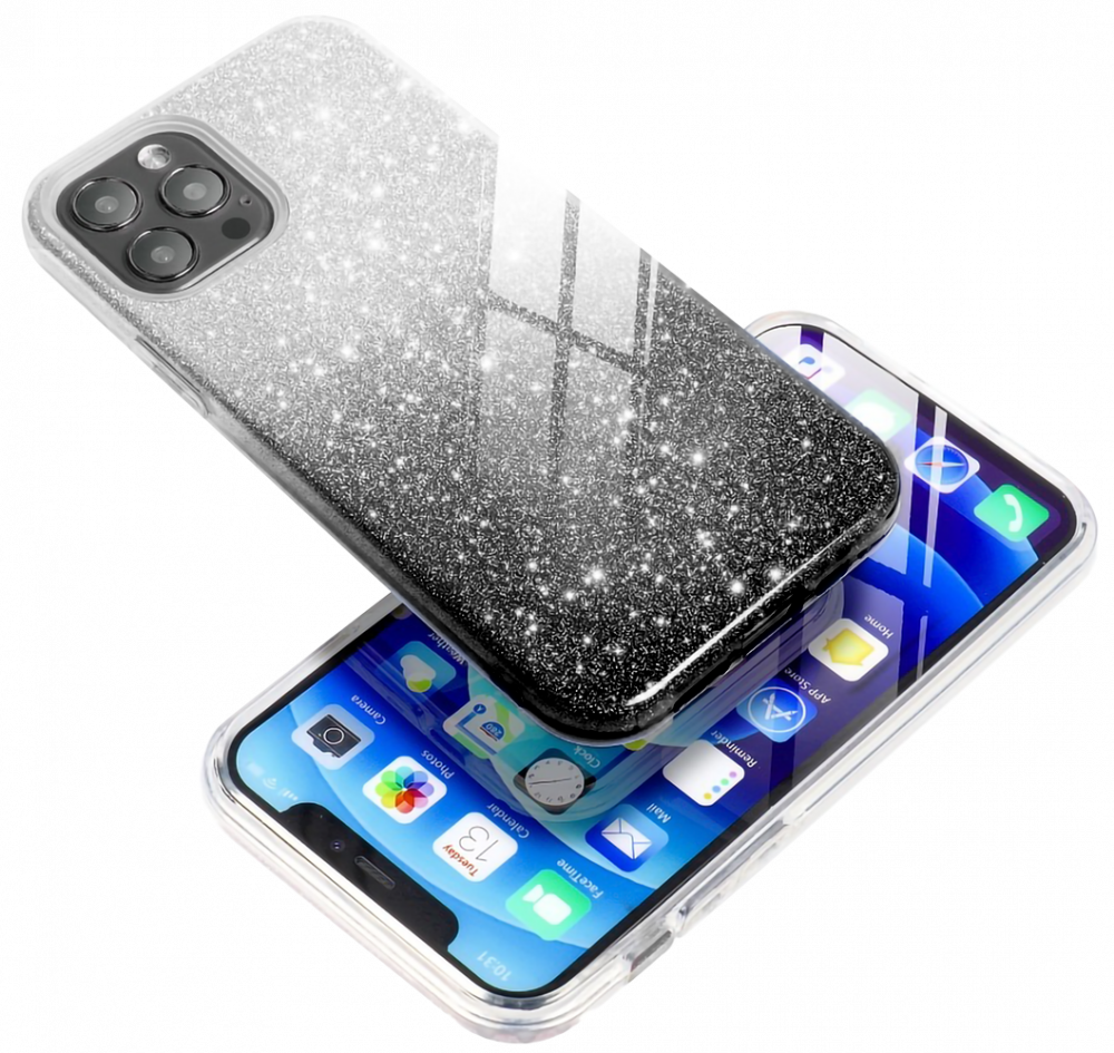 Samsung Galaxy S21 Plus 5G (SM-G996B) szilikon tok csillogó hátlap fekete/ezüst