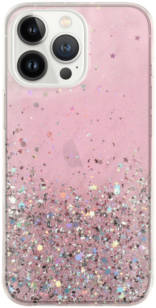 Apple iPhone 13 Pro kemény hátlap szilikon kerettel flitteres átlátszó rózsaszín