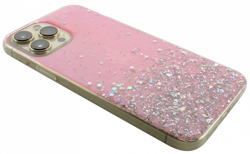 Samsung Galaxy A02s (SM-A025) kemény hátlap szilikon kerettel flitteres átlátszó rózsaszín