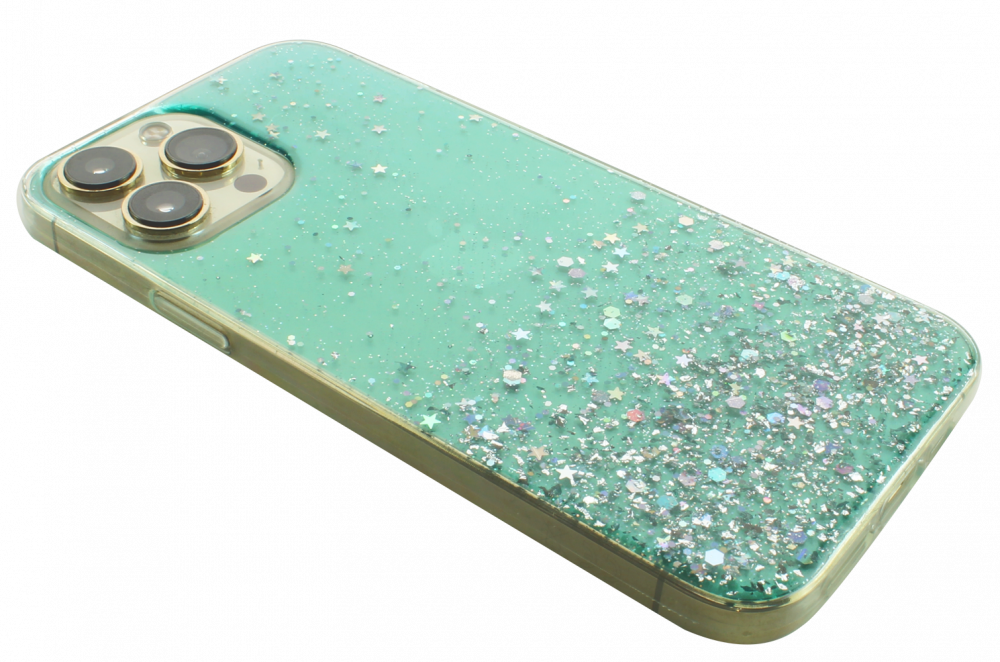 Samsung Galaxy M02 (SM-M022F) kemény hátlap szilikon kerettel flitteres átlátszó zöld