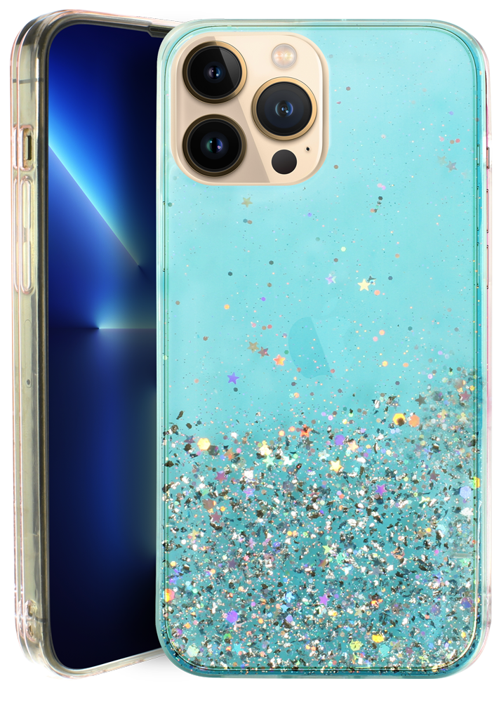 Samsung Galaxy M02 (SM-M022F) kemény hátlap szilikon kerettel flitteres átlátszó kék