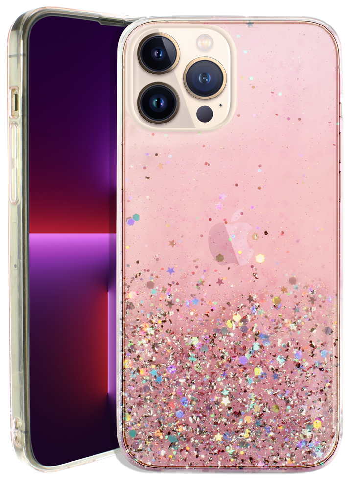 Samsung Galaxy A02 (SM-A022F) kemény hátlap szilikon kerettel flitteres átlátszó rózsaszín