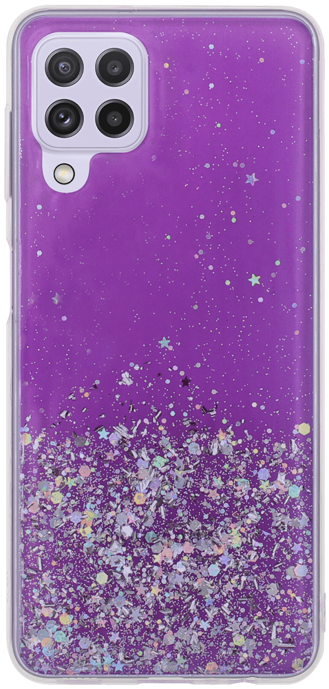 Samsung Galaxy A22 4G (SM-A225F) kemény hátlap szilikon kerettel flitteres átlátszó lila