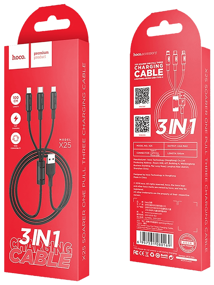 OnePlus Nord CE 5G HOCO USB kábel 3 az 1-ben fekete