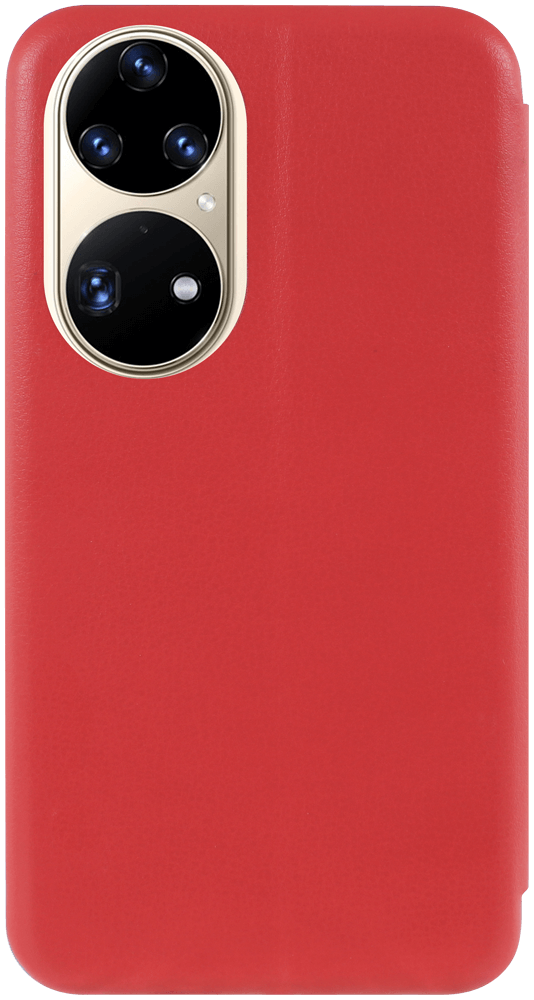 Huawei P50 oldalra nyíló mágneses flipes bőrtok prémium minőség piros