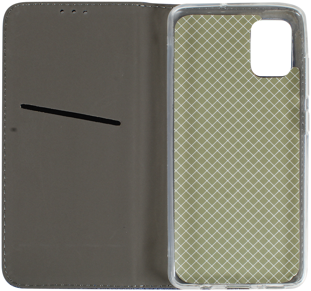 Samsung Galaxy A51 (SM-A515F) oldalra nyíló flipes bőrtok rombusz mintás sötétkék