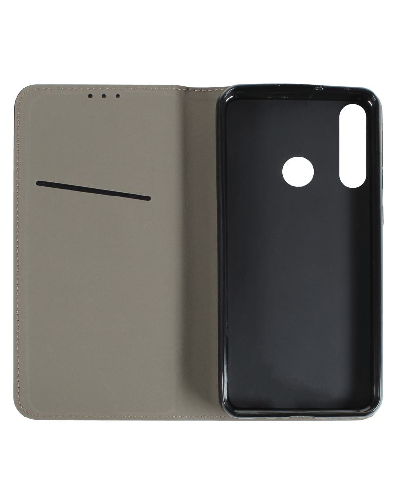 Huawei Y6P oldalra nyíló flipes bőrtok asztali tartó funkciós fekete