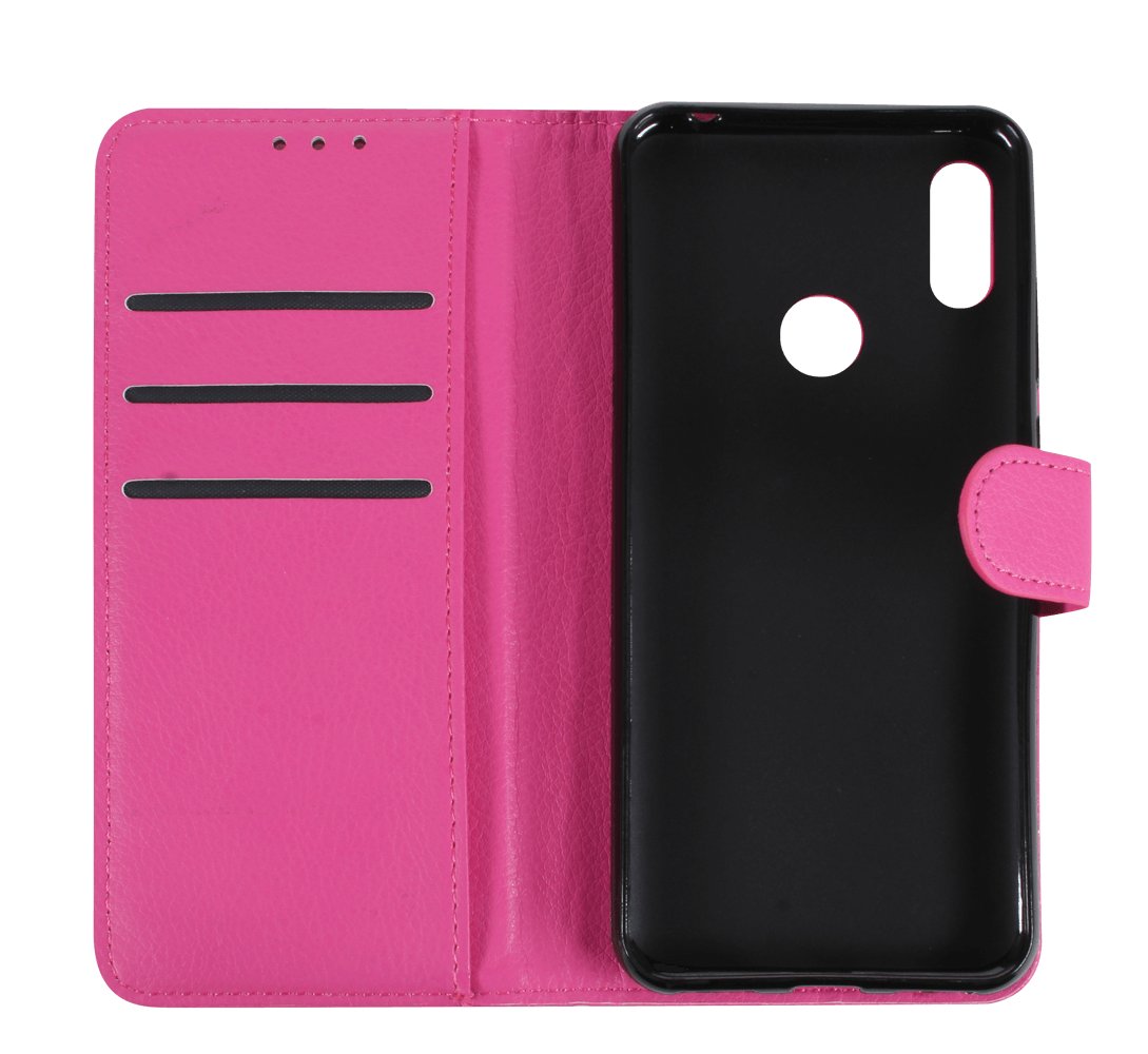 Huawei Y6 2019 (Y6 Prime 2019) oldalra nyíló flipes bőrtok asztali tartó funkciós rózsaszín