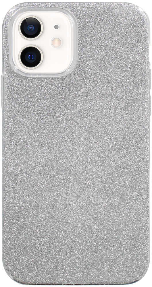 Apple iPhone 12 szilikon tok kivehető ezüst csillámporos réteg átlátszó