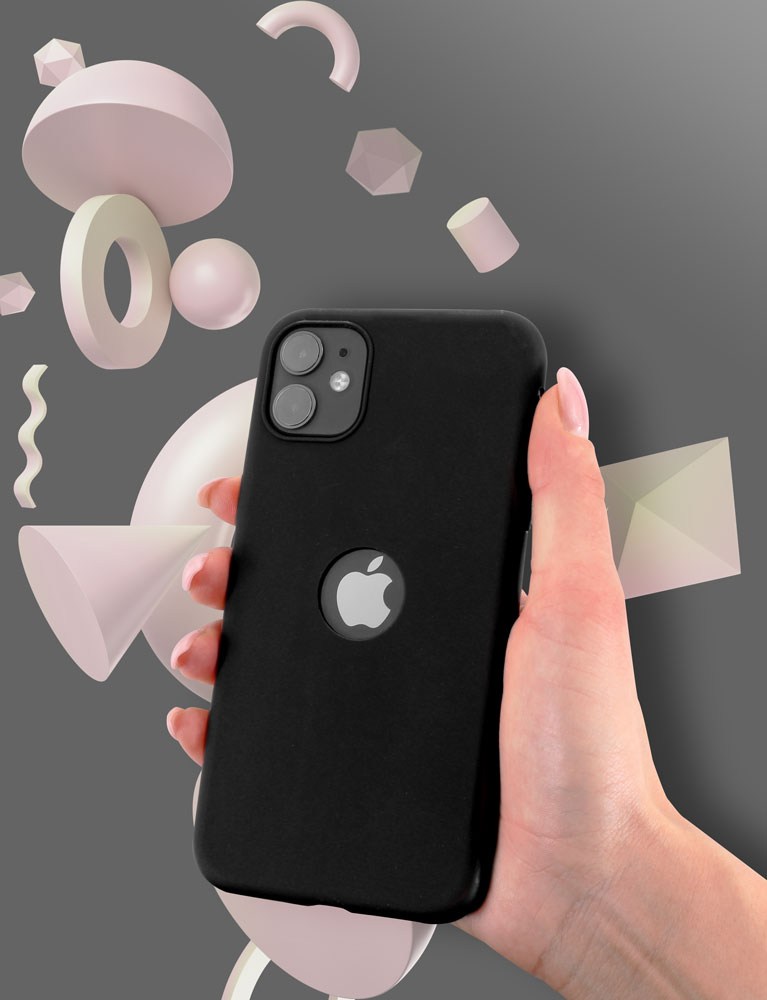 Apple iPhone 11 kemény hátlap logó kihagyós gumírozott fekete