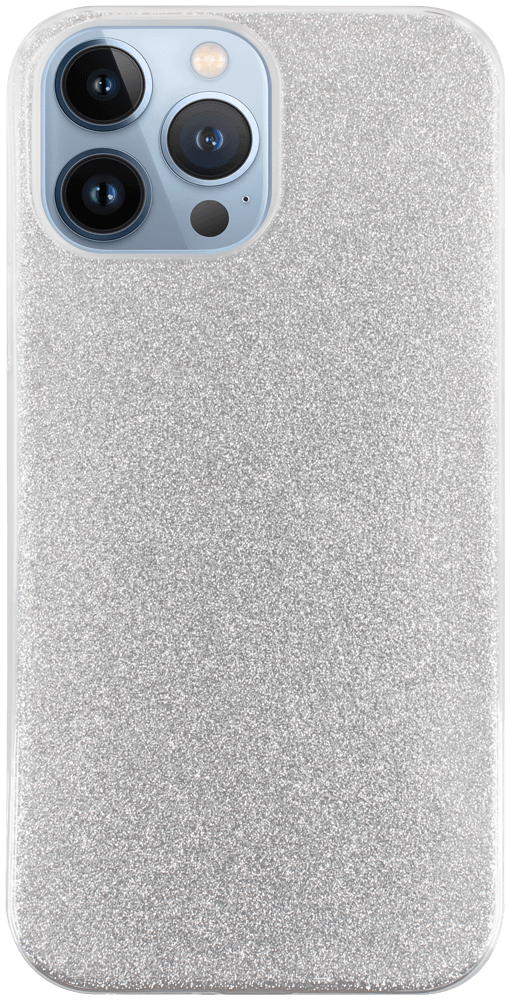 Apple iPhone 13 Pro Max szilikon tok kivehető ezüst csillámporos réteg átlátszó