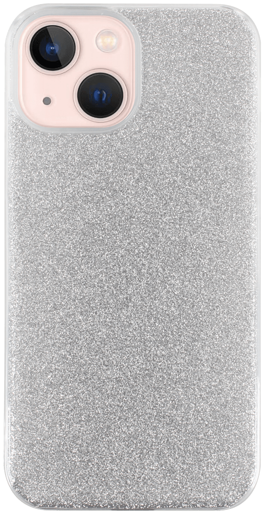 Apple iPhone 13 Mini szilikon tok kivehető ezüst csillámporos réteg átlátszó