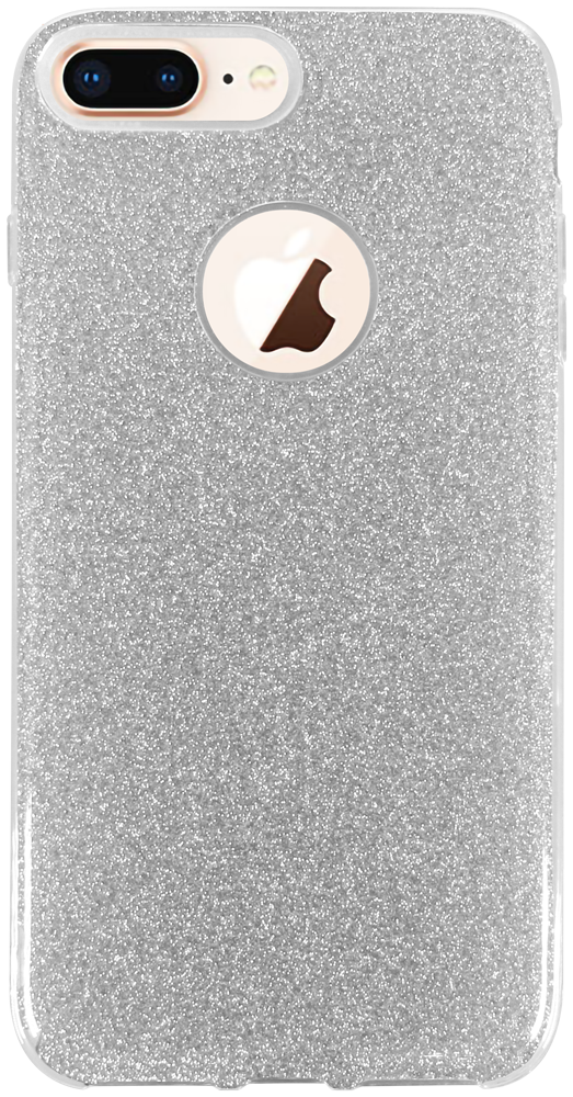 Apple iPhone 7 Plus szilikon tok csillogó hátlap logónál átlátszó ezüst
