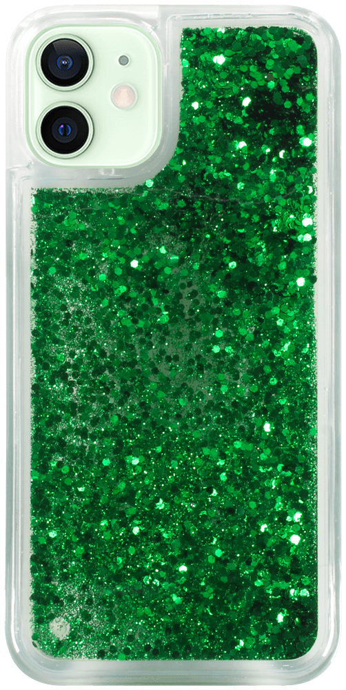 Apple iPhone 12 Mini szilikon tok Liquid Glitter zöld