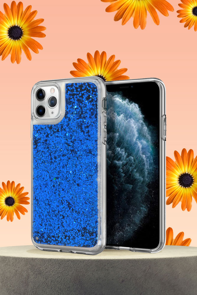 Apple iPhone 12 Pro Max szilikon tok Liquid Glitter sötétkék