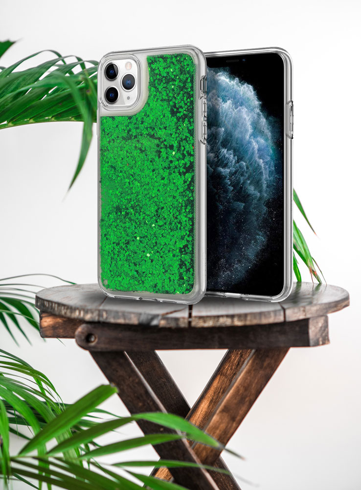 Apple iPhone 13 Pro szilikon tok Liquid Glitter zöld