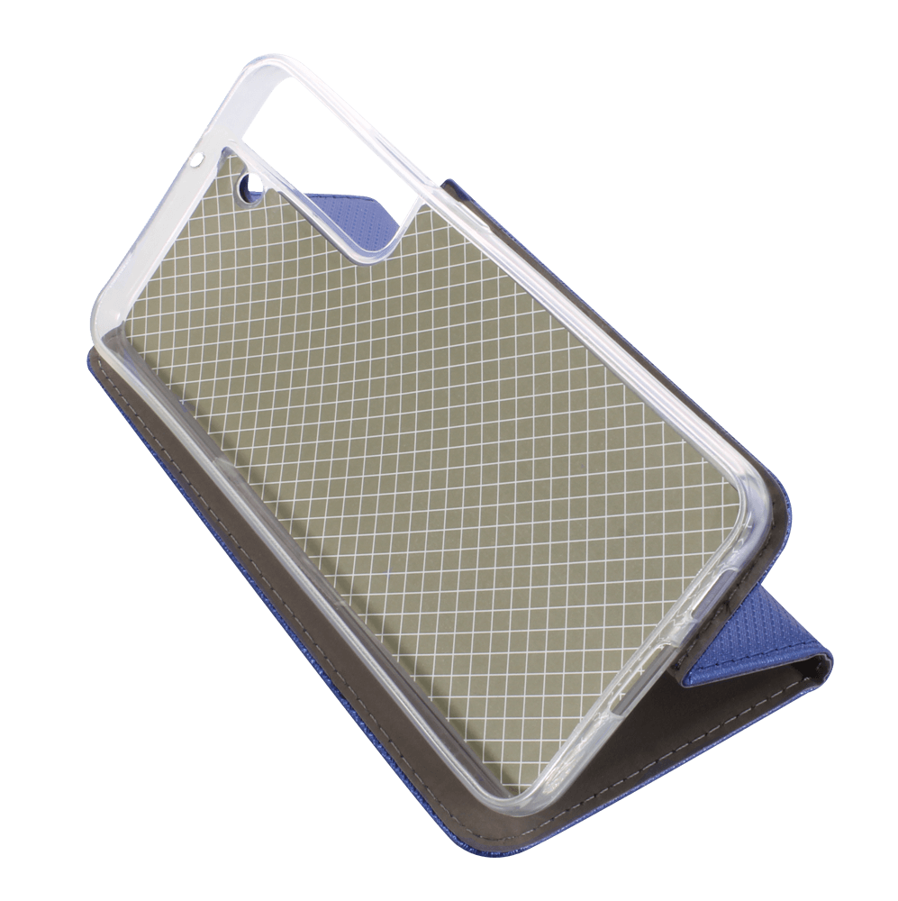 Samsung Galaxy S22 Plus 5G (SM-S906B) oldalra nyíló flipes bőrtok rombusz mintás sötétkék