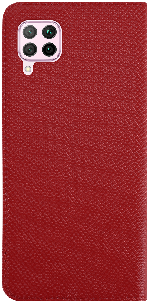 Huawei P40 Lite oldalra nyíló flipes bőrtok rombusz mintás piros