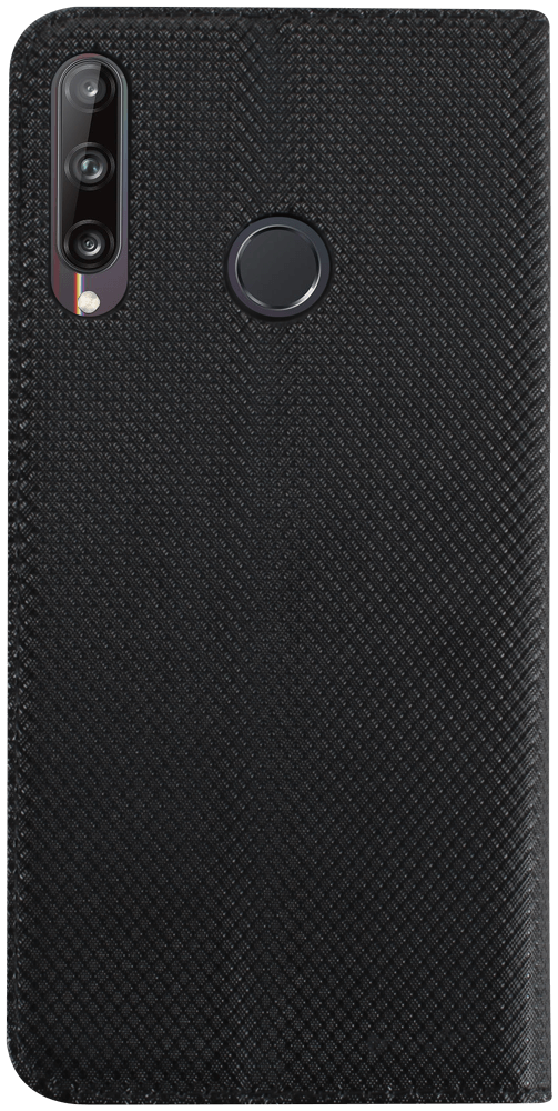 Huawei P40 Lite E oldalra nyíló flipes bőrtok rombusz mintás fekete